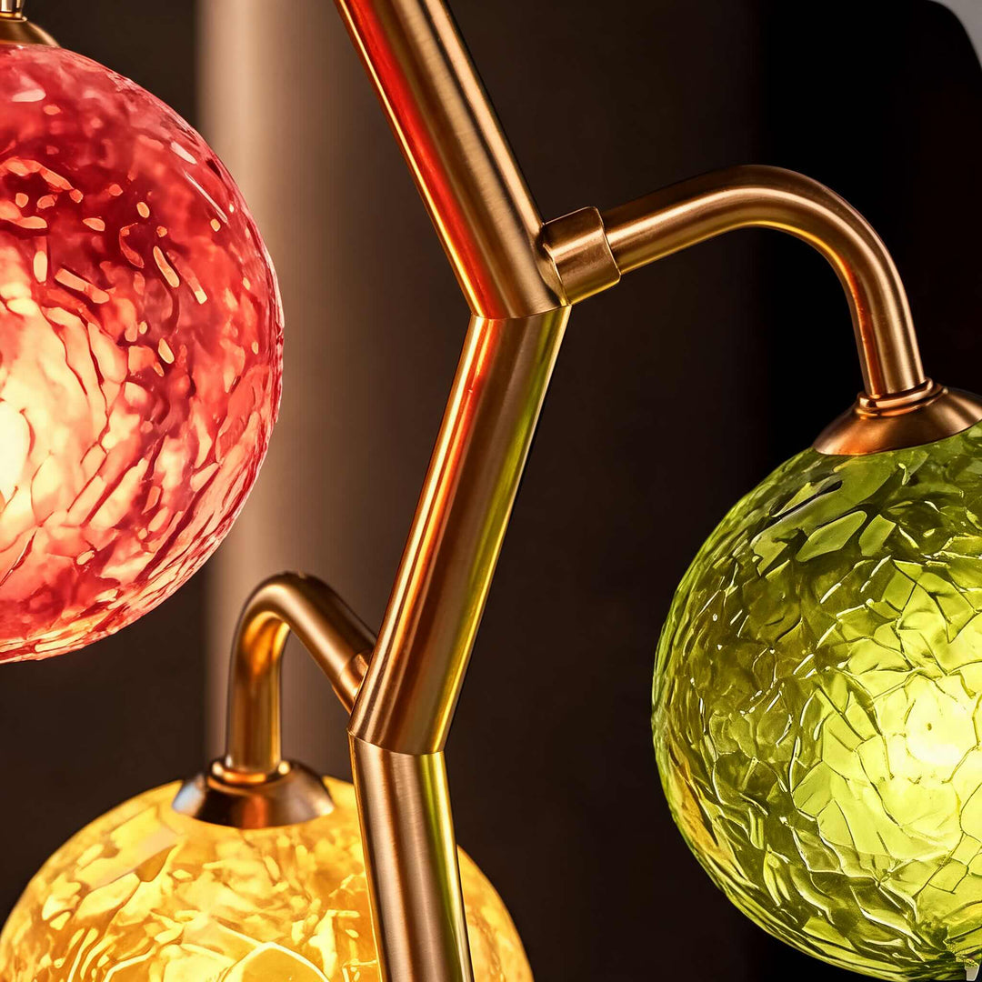 French Style Three-Head Table Lamp with Colored Glass Shades and Walnut Metal Base LED 7W