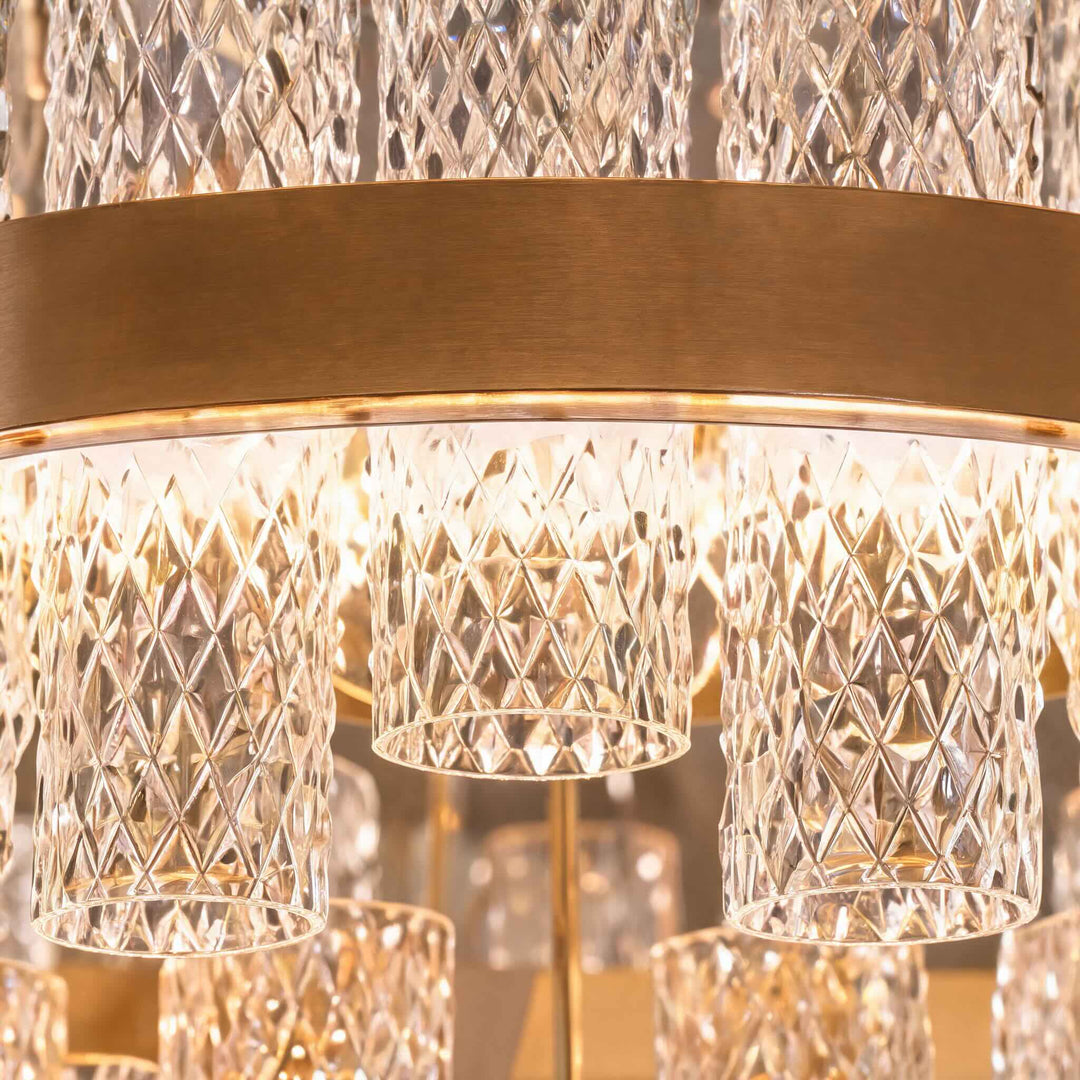 Modern Chandelier Light Adjustable Hanging Fixture Stainless Steel Frame Crackled Glass Shade LED