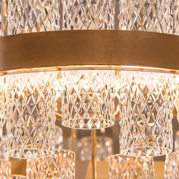 Modern Chandelier Light Adjustable Hanging Fixture Stainless Steel Frame Crackled Glass Shade LED