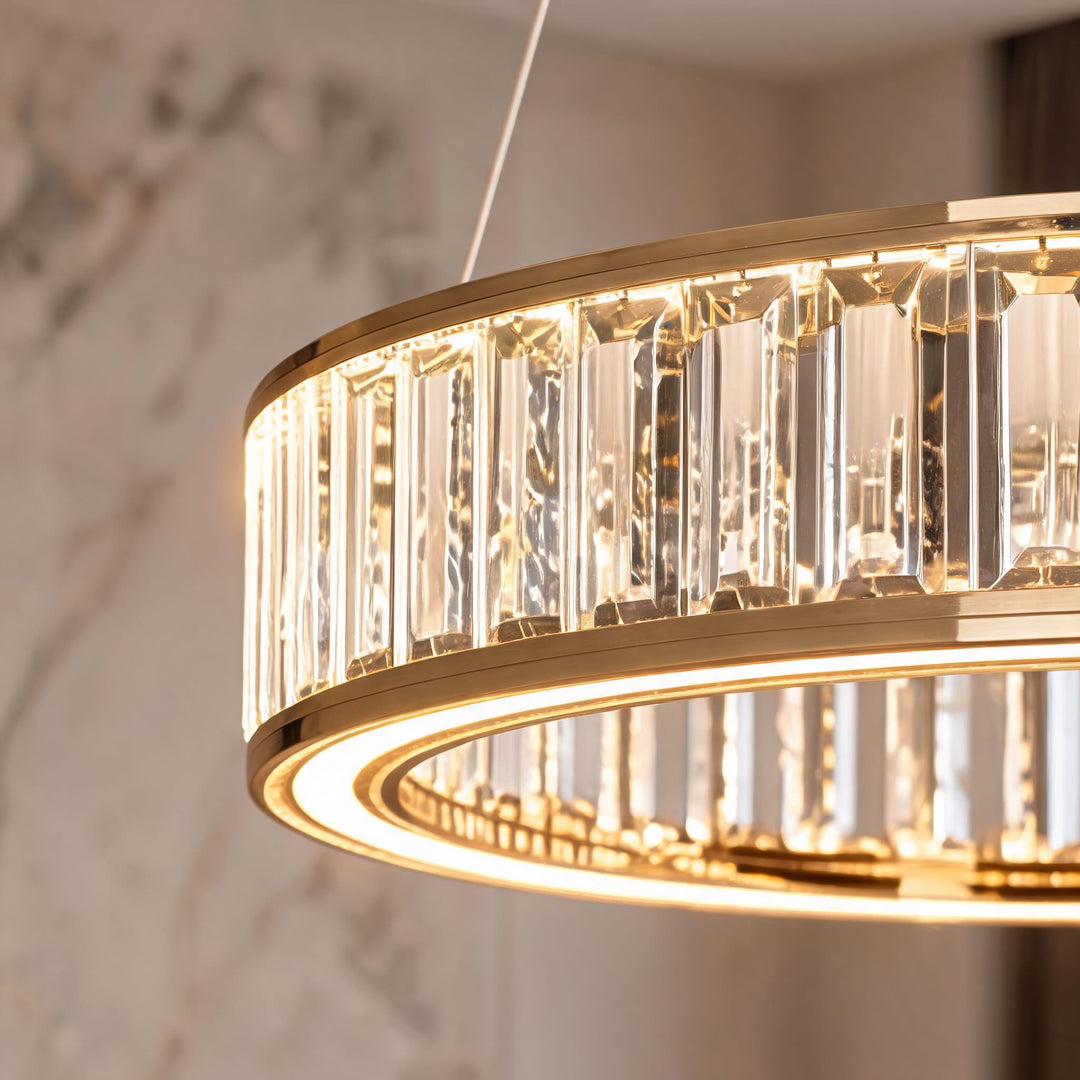Modern Crystal Chandelier Hanging Light Adjustable LED Gold Aluminum Frame Three-Color Dimming