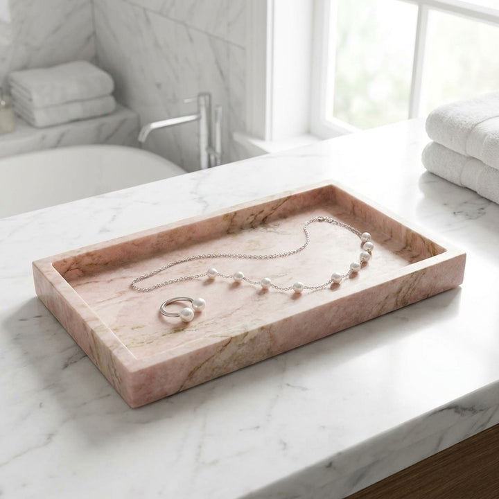 Natural Pink Marble Tray Decorative Serving Dish Jewelry Organizer