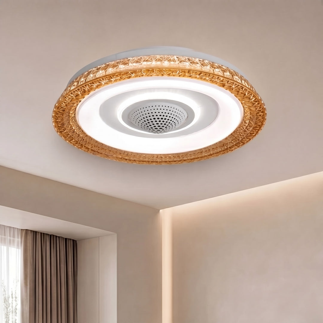 Modern Bladeless Ceiling Fan Flush Mount Acrylic Shade LED Dimmable 6-Speed Indoor Air Purifier