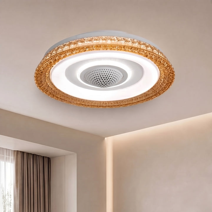 Modern Bladeless Ceiling Fan Flush Mount Acrylic Shade LED Dimmable 6-Speed Indoor Air Purifier
