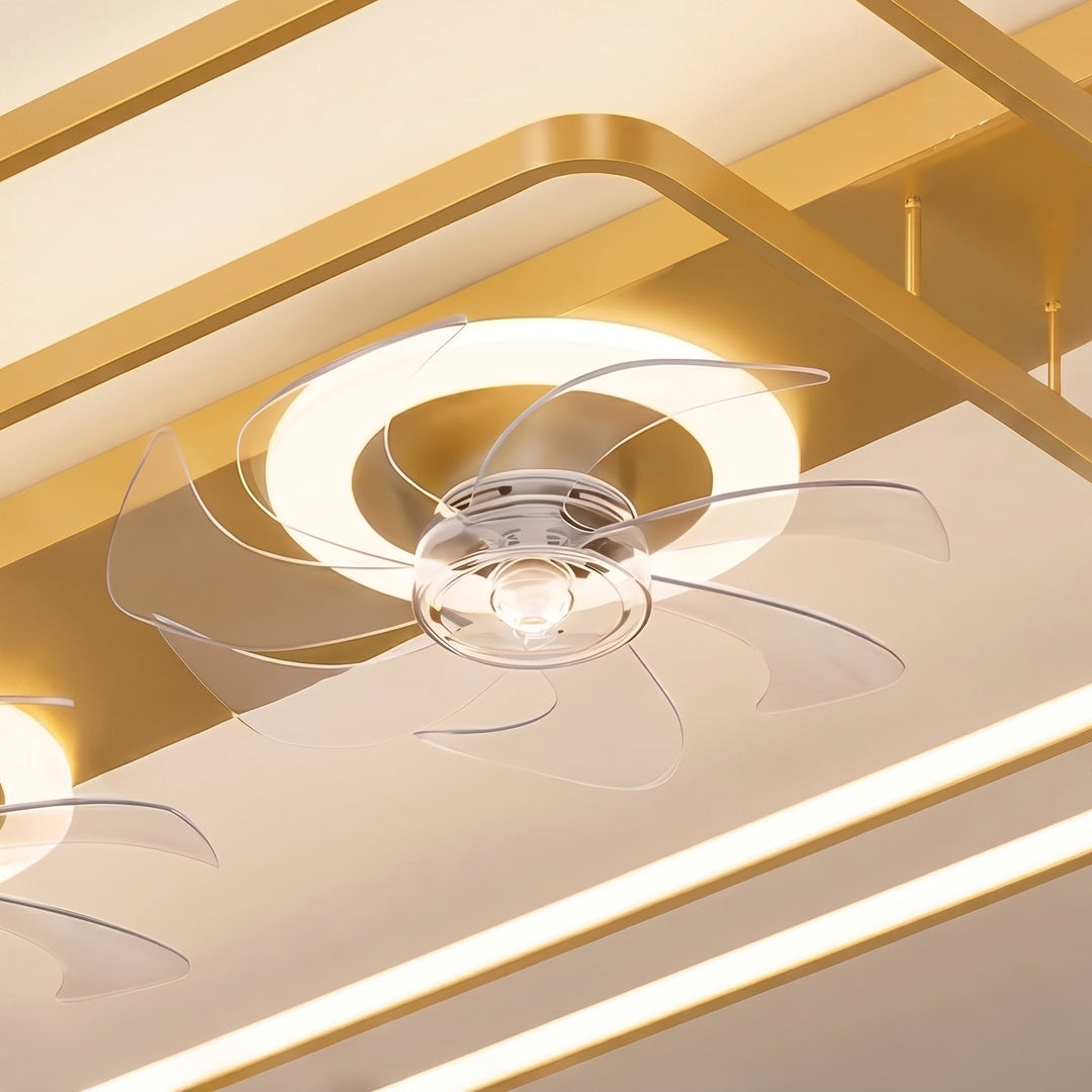 Modern Ceiling Fan Flush Mount with Iron Frame Acrylic Shade LED Dimmable for Indoor Use