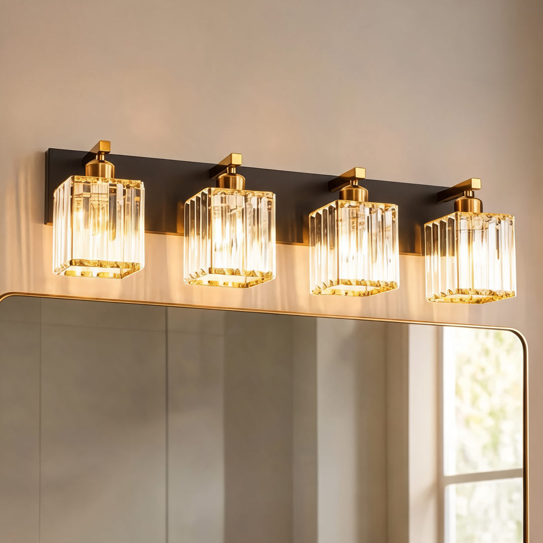 Modern Wall Sconce Lighting Hardwired Metal Crystal Shade 4-Light Design for Elegant Home Decor