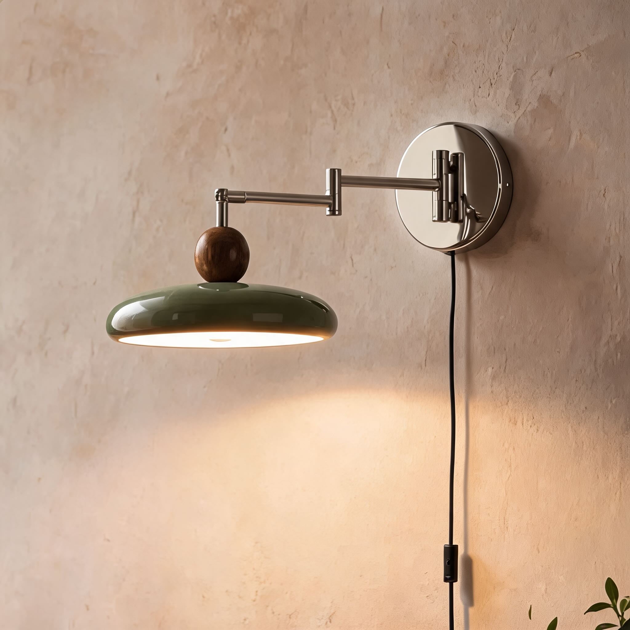 Plug-in adjustable arm wall sconce for bedroom or reading nook