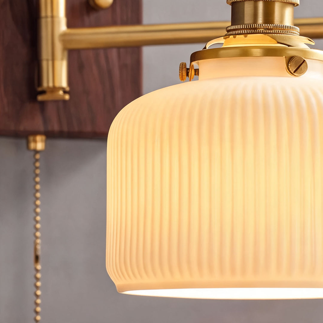 Modern Ceramic Wall Lamp Wall Mounted with Brass and Walnut Fittings Dimmable
