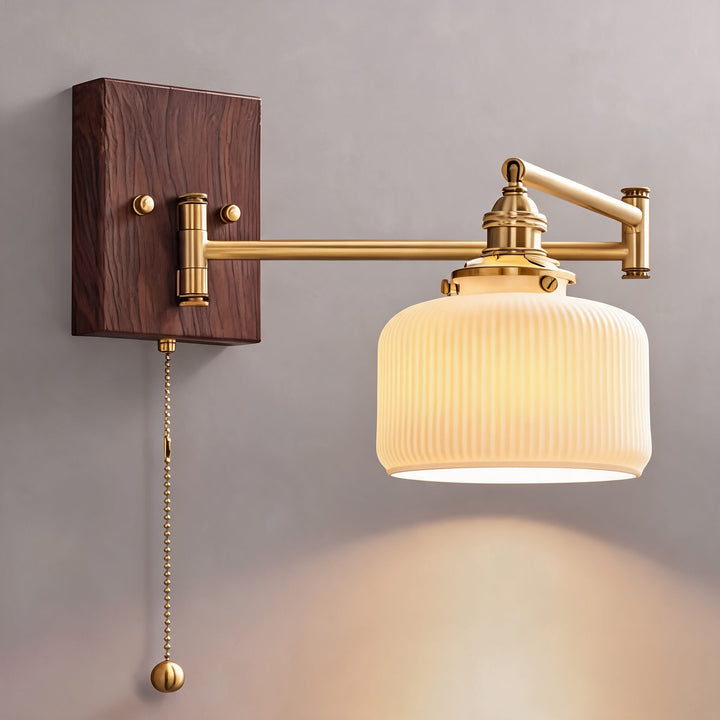 Modern Ceramic Wall Lamp Wall Mounted with Brass and Walnut Fittings Dimmable