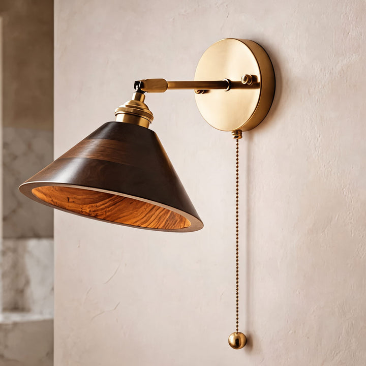 Rustic Wall Light Wooden Sconce Adjustable Brass Fixture E26/E27 Base Max 40W