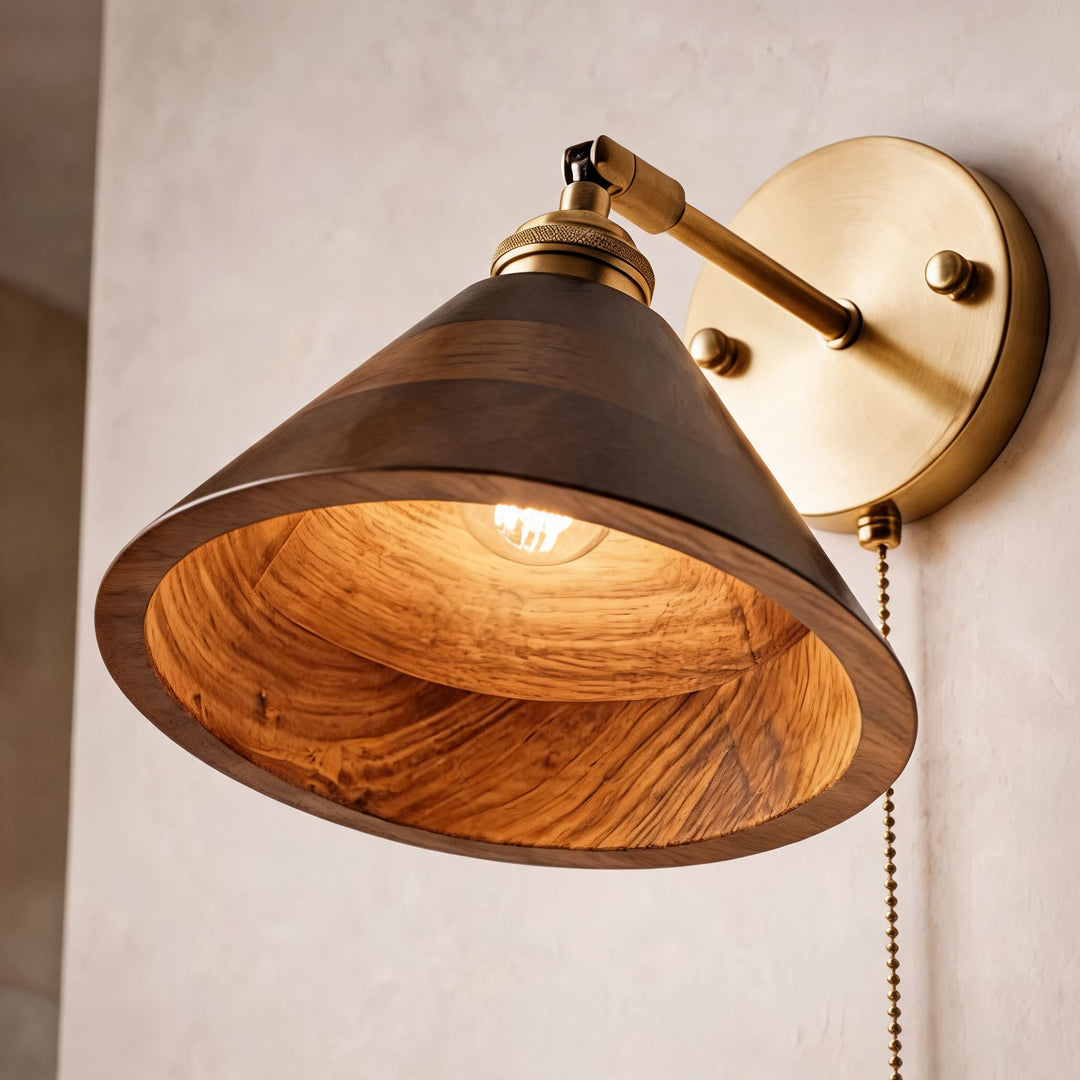 Rustic Wall Light Wooden Sconce Adjustable Brass Fixture E26/E27 Base Max 40W