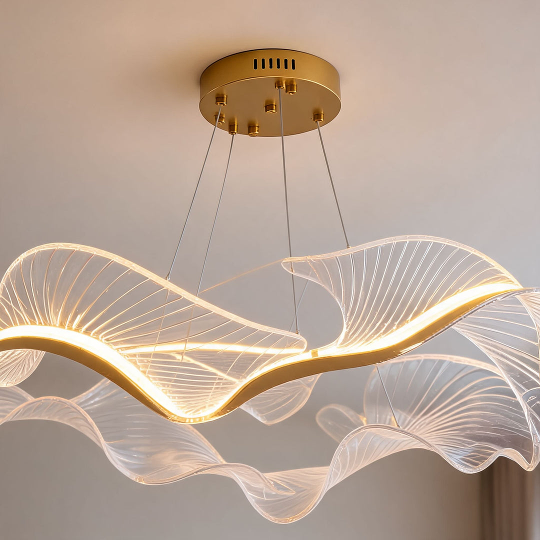Modern Chandelier Hanging Light Adjustable Glass Shade LED 3-Light Fixture