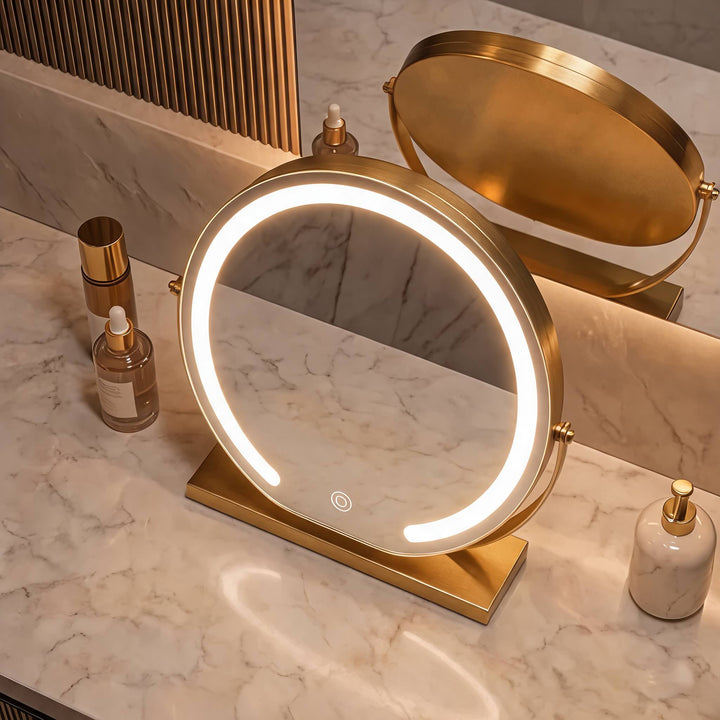 Modern Makeup Mirror with Lights Tabletop Adjustable 15x Magnification LED Energy Efficient