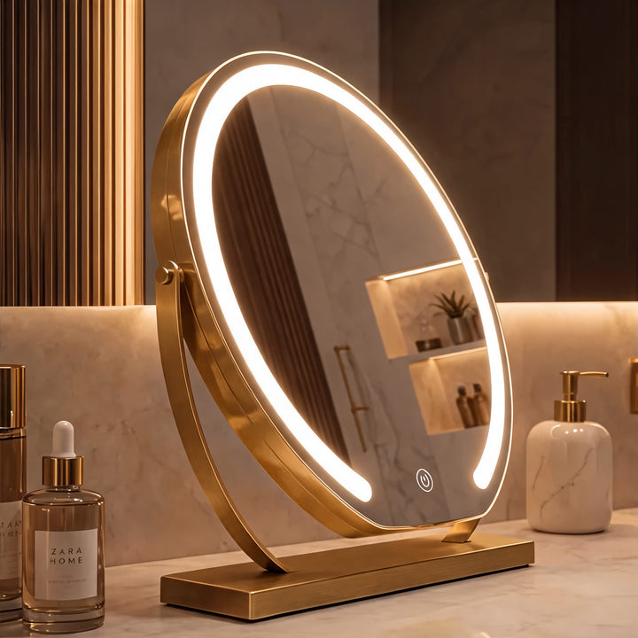 Modern Makeup Mirror with Lights Tabletop Adjustable 15x Magnification LED Energy Efficient