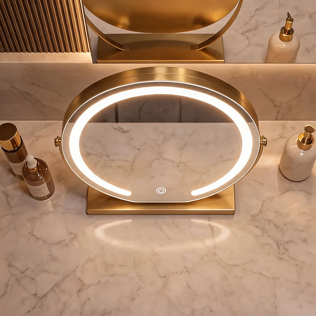 Modern Makeup Mirror with Lights Tabletop Adjustable 15x Magnification LED Energy Efficient