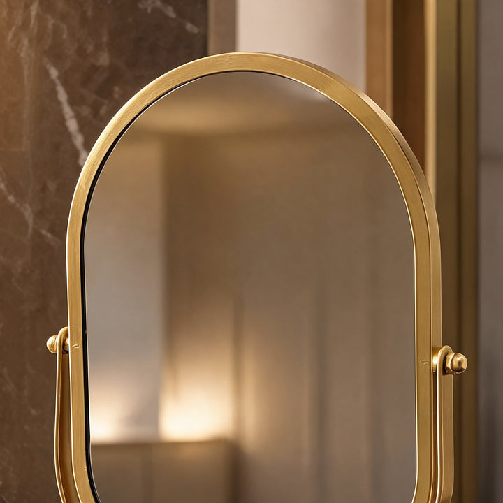 Modern Oval Makeup Mirror 360° Rotating Desktop Stand Wrought Iron Frame with HD Glass
