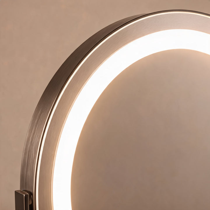 Dimmable Round Makeup Mirror with 15x Magnification and LED Lights for Vanity Desktop Use