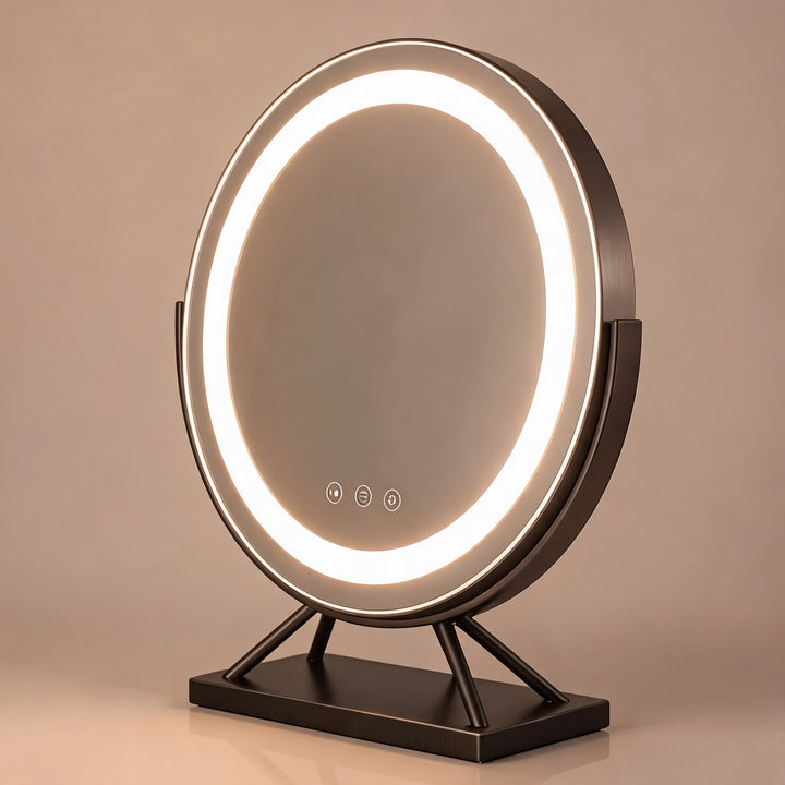 Dimmable Round Makeup Mirror with 15x Magnification and LED Lights for Vanity Desktop Use