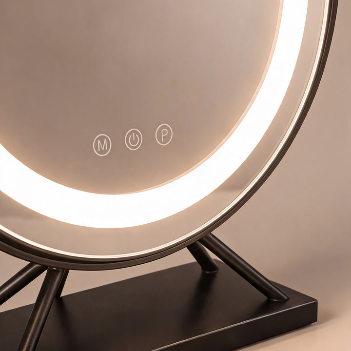 Dimmable Round Makeup Mirror with 15x Magnification and LED Lights for Vanity Desktop Use