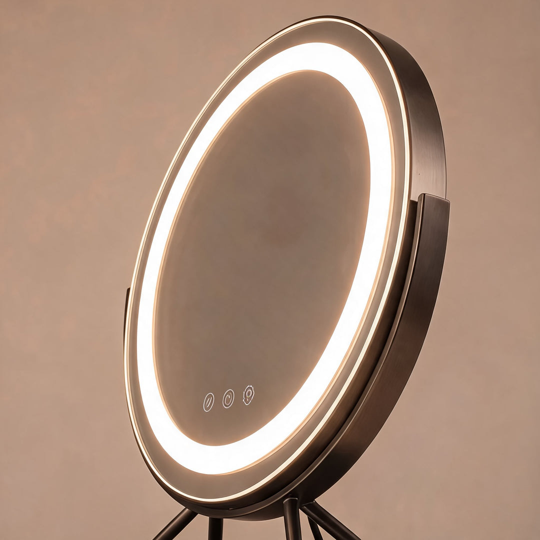 Dimmable Round Makeup Mirror with 15x Magnification and LED Lights for Vanity Desktop Use