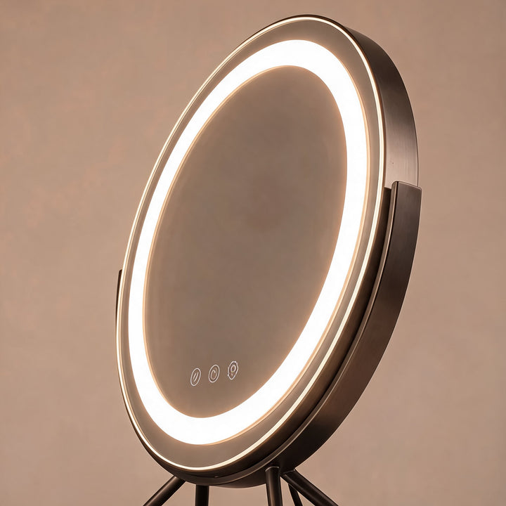 Dimmable Round Makeup Mirror with 15x Magnification and LED Lights for Vanity Desktop Use