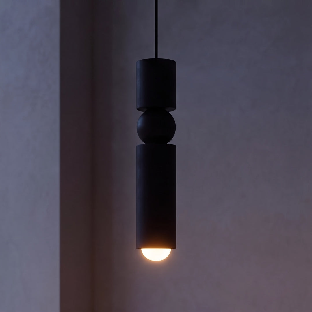Modern Black Pendant Light with Adjustable Dimmable LED and Geometric Metal Design