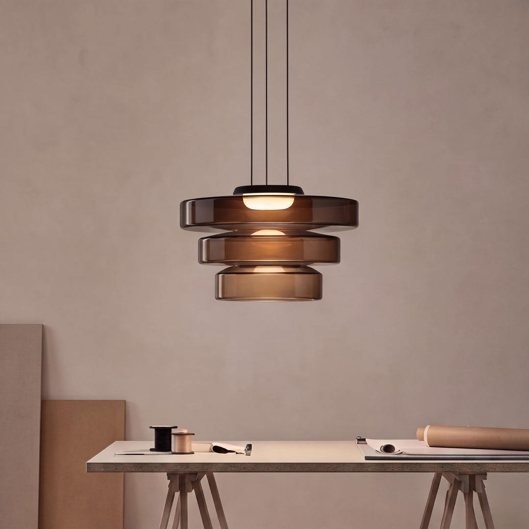 Modern Glass Pendant Light Hanging Fixture with Adjustable Height Dimmable LED and Iron Finish