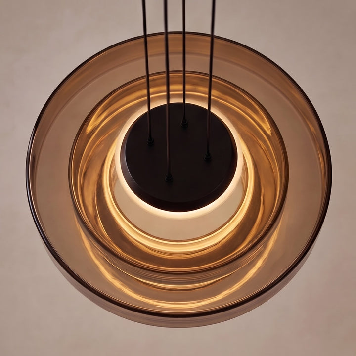 Modern Glass Pendant Light Hanging Fixture with Adjustable Height Dimmable LED and Iron Finish
