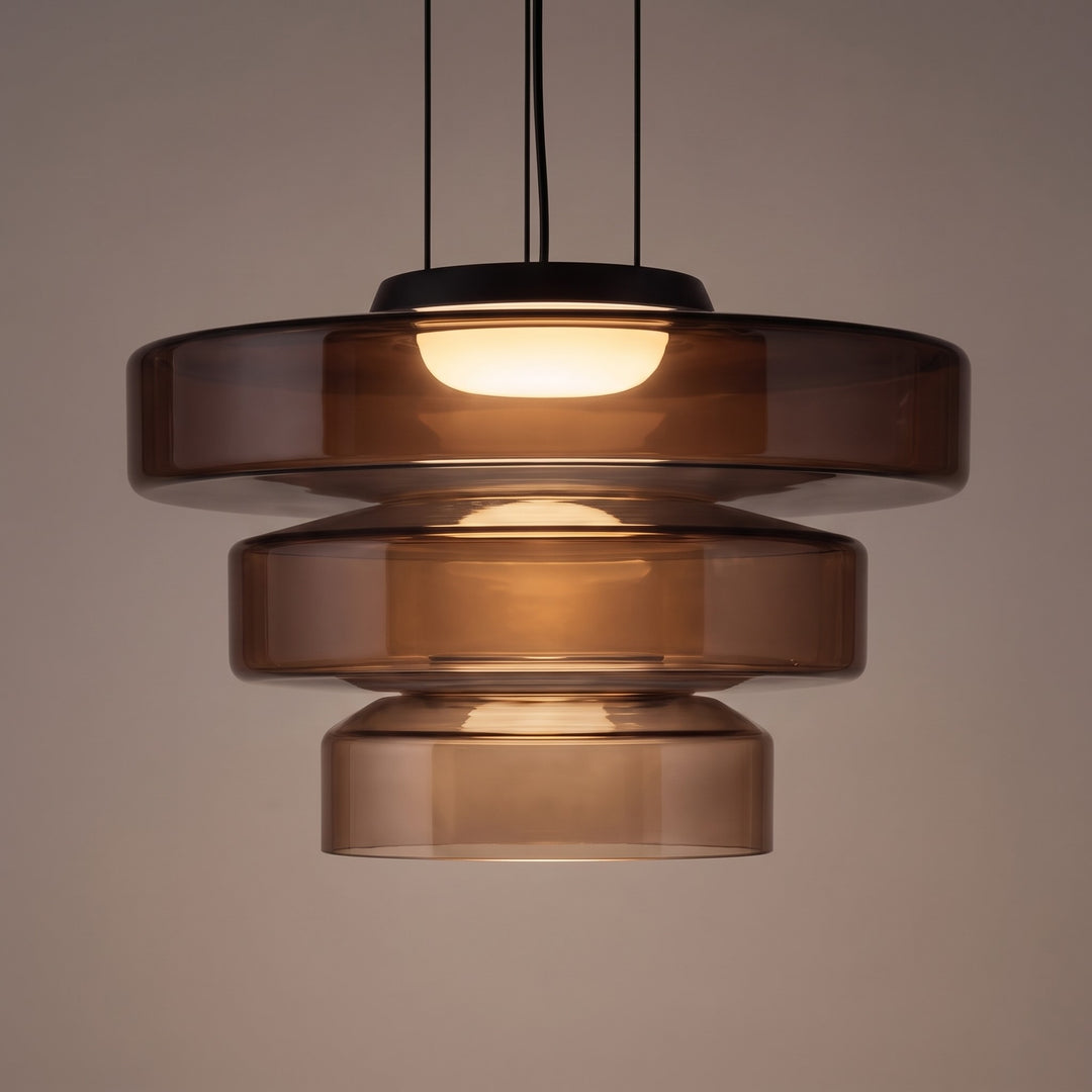 Modern Glass Pendant Light Hanging Fixture with Adjustable Height Dimmable LED and Iron Finish