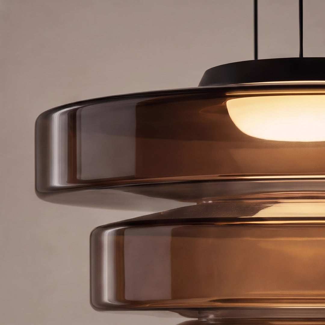 Modern Glass Pendant Light Hanging Fixture with Adjustable Height Dimmable LED and Iron Finish