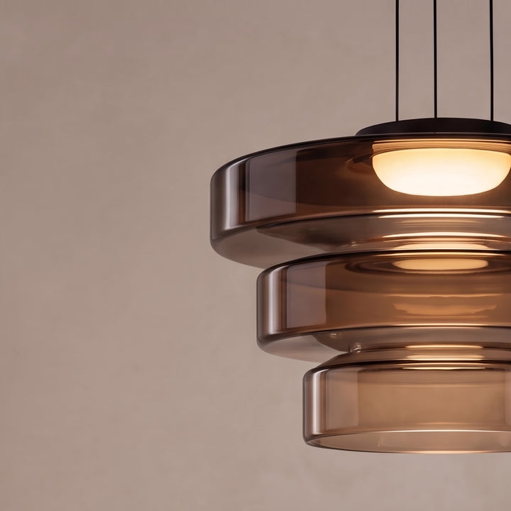 Modern Glass Pendant Light Hanging Fixture with Adjustable Height Dimmable LED and Iron Finish