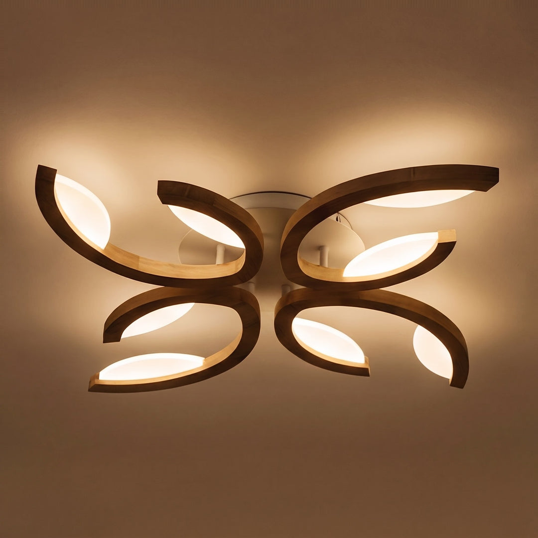 Modern Leaf Flush Mount Ceiling Light Natural Oak Wood Acrylic LED Dimmable 3-5 Light Options