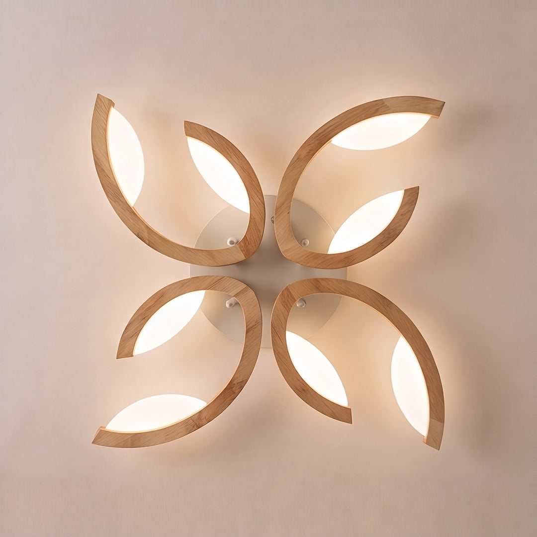 Modern Leaf Flush Mount Ceiling Light Natural Oak Wood Acrylic LED Dimmable 3-5 Light Options