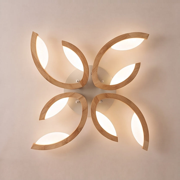 Modern Leaf Flush Mount Ceiling Light Natural Oak Wood Acrylic LED Dimmable 3-5 Light Options