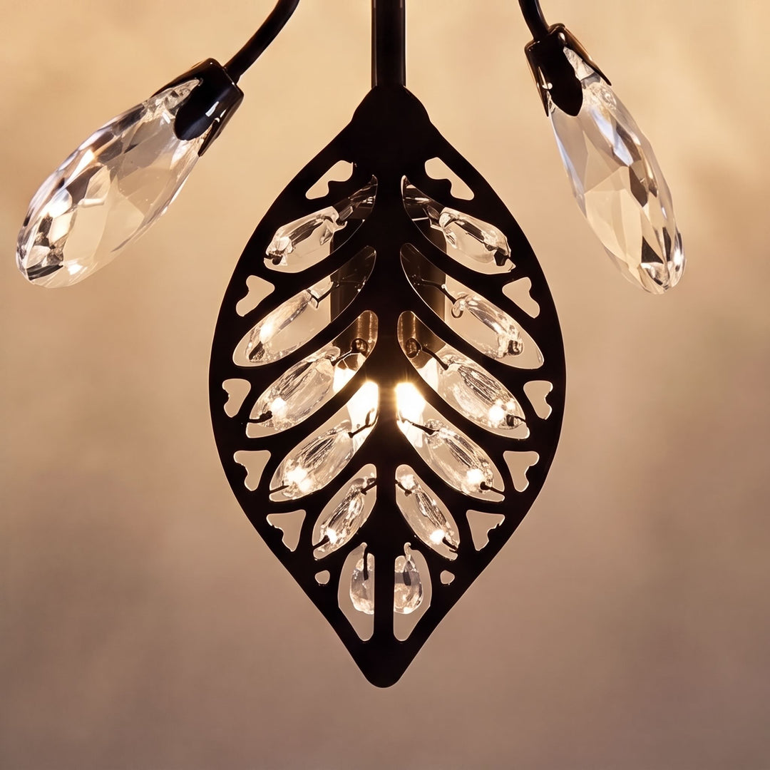 Modern Crystal Chandelier Semi-Flush Mount Iron 8-Light LED Fixture with Elegant Leaf Design