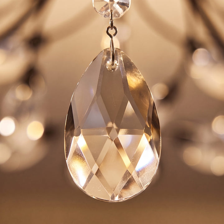Modern Crystal Chandelier Semi-Flush Mount Iron 8-Light LED Fixture with Elegant Leaf Design
