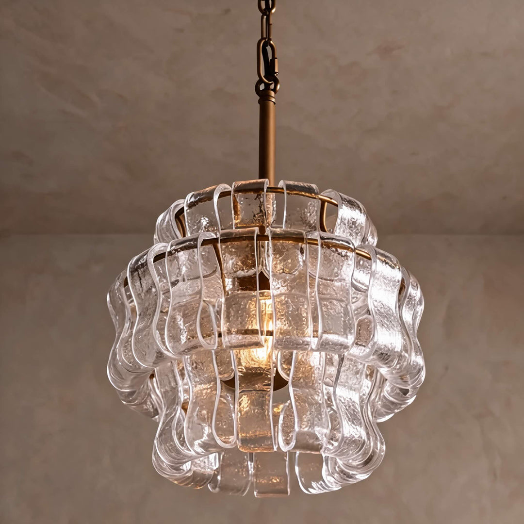 Modern Green Tiered Glass Pendant Light Hanging Brass Fixture Adjustable Height for Dining Room Kitchen Island