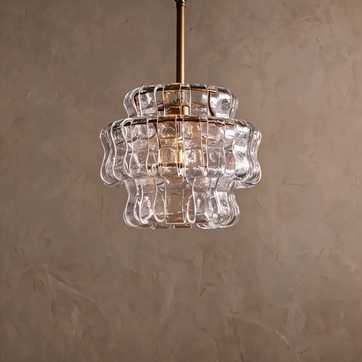 Modern Green Tiered Glass Pendant Light Hanging Brass Fixture Adjustable Height for Dining Room Kitchen Island