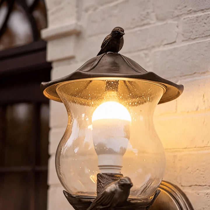 Modern Outdoor Wall Sconce with Carved Glass Shade Aluminum LED Warm White Lighting