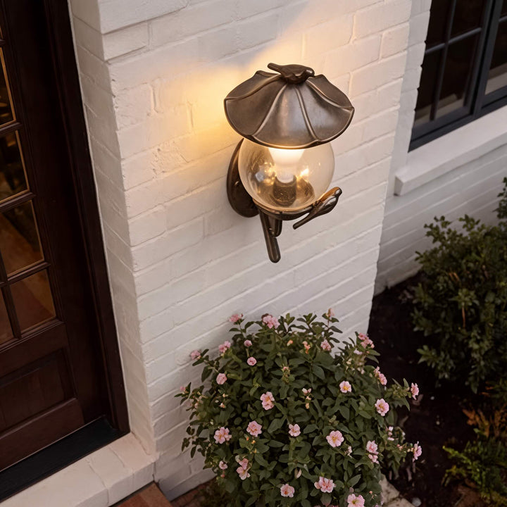 Modern Outdoor Wall Sconce with Carved Glass Shade Aluminum LED Warm White Lighting