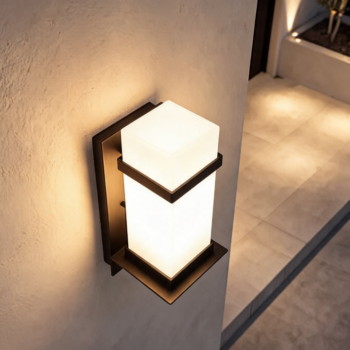 Contemporary Outdoor Wall Light Wall Mounted Metal Frame Glass Shade IP65 Waterproof LED