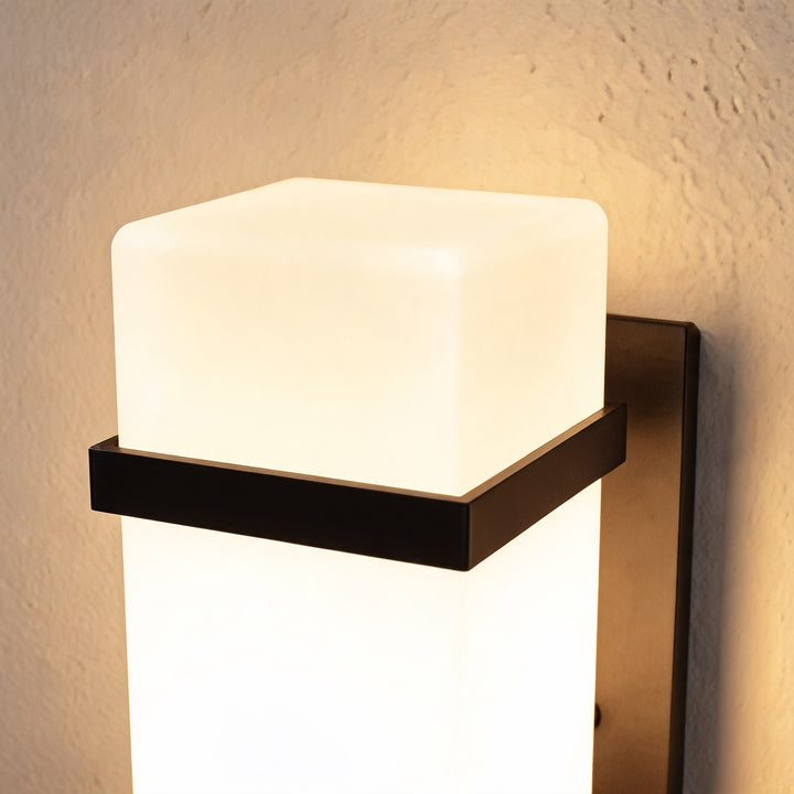 Contemporary Outdoor Wall Light Wall Mounted Metal Frame Glass Shade IP65 Waterproof LED