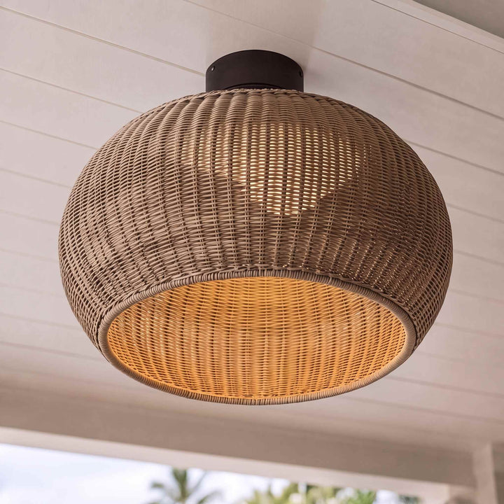 Modern Flush Mount Ceiling Light Rattan Design IP55 Waterproof LED E27 Socket