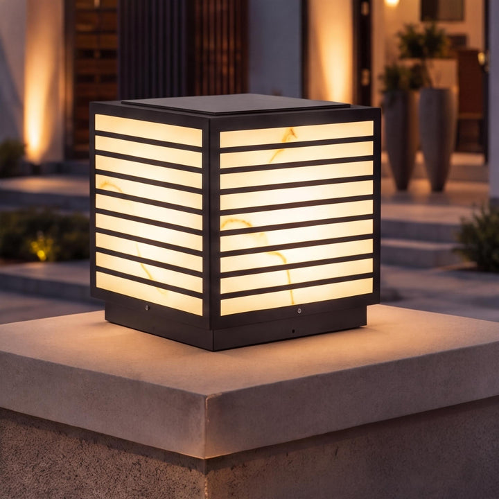 Modern Solar Garden Lights Waterproof Ground Mounted Stainless Steel Marble Shade LED 3000K