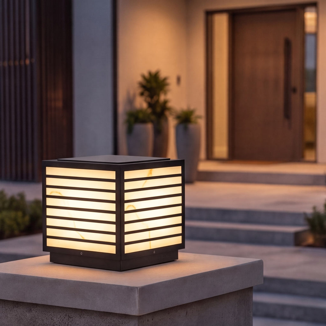 Modern Solar Garden Lights Waterproof Ground Mounted Stainless Steel Marble Shade LED 3000K
