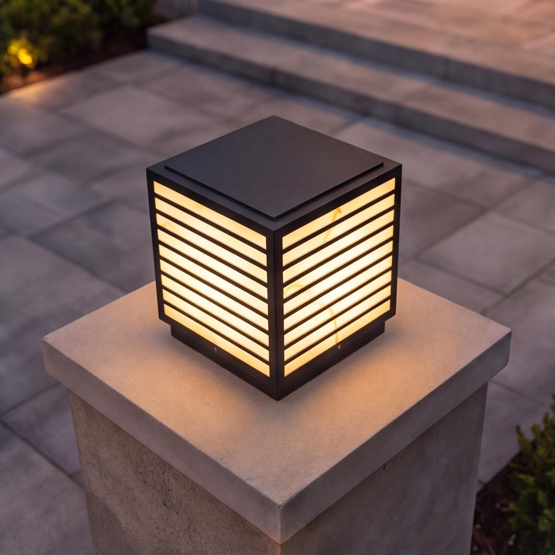 Modern Solar Garden Lights Waterproof Ground Mounted Stainless Steel Marble Shade LED 3000K
