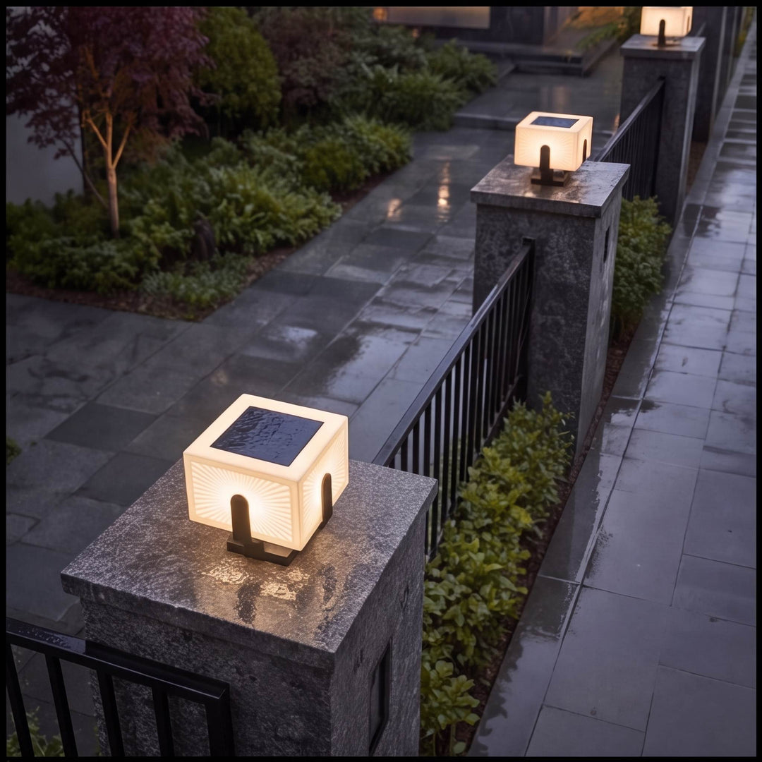 Modern Outdoor Pillar Light Solar Waterproof LED Fixture Stainless Steel for Garden Illumination
