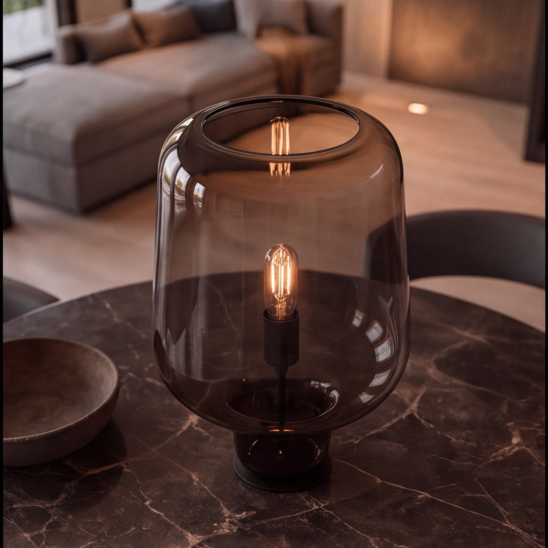 Contemporary Glass Table Lamp with Metal Base and Inline On/Off Switch for Indoor Use