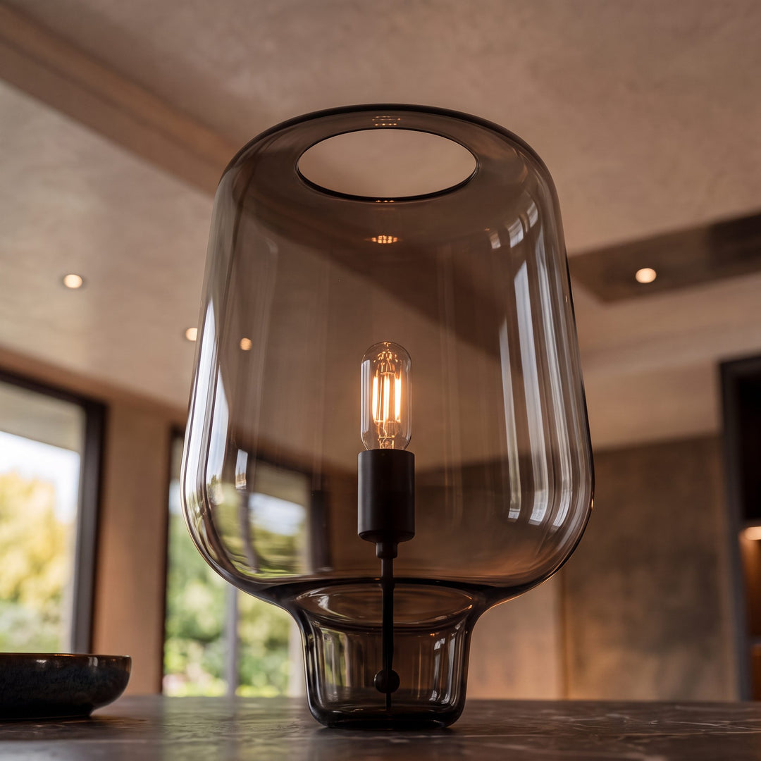 Contemporary Glass Table Lamp with Metal Base and Inline On/Off Switch for Indoor Use
