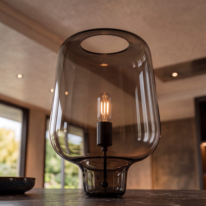 Contemporary Glass Table Lamp with Metal Base and Inline On/Off Switch for Indoor Use