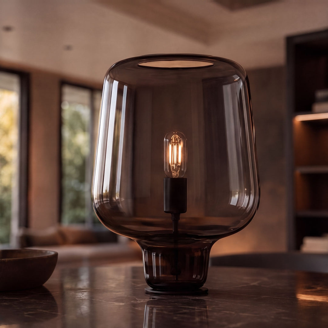 Contemporary Glass Table Lamp with Metal Base and Inline On/Off Switch for Indoor Use